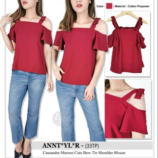 Ann Taylor Cassandra maroon shoulder blouse