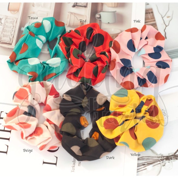 Scrunchie Summer Polkadot Colorfull Ikat Rambut Karet Cepol Murah 201579