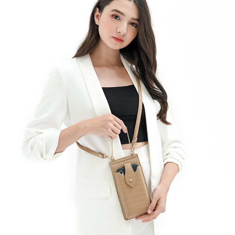 Tas Dompet HP Wanita Sling Bag Kulit - Cross Body Phone Bag Croco PU Leather