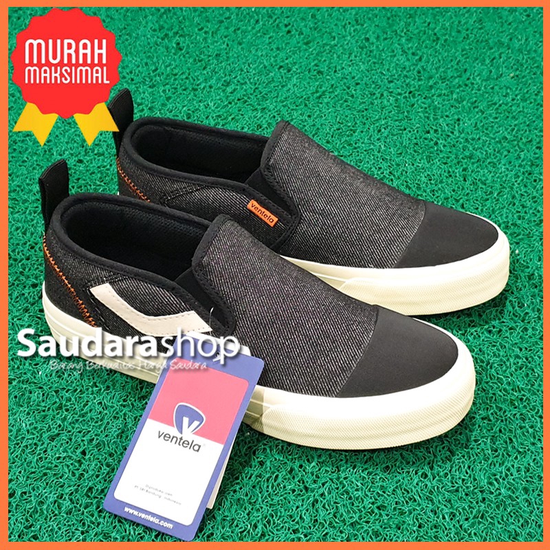 Sepatu Ventela ARMOR Denim Black SlipOn / Sepatu Ventela Armor Slip On