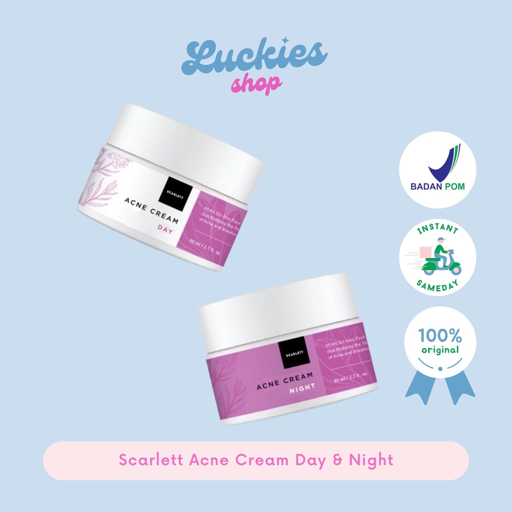 Scarlett Whitening Acne Night Cream Day Cream Krim Jerawat Krim Wajah Scarlet Krim Pagi Krim Malam BPOM