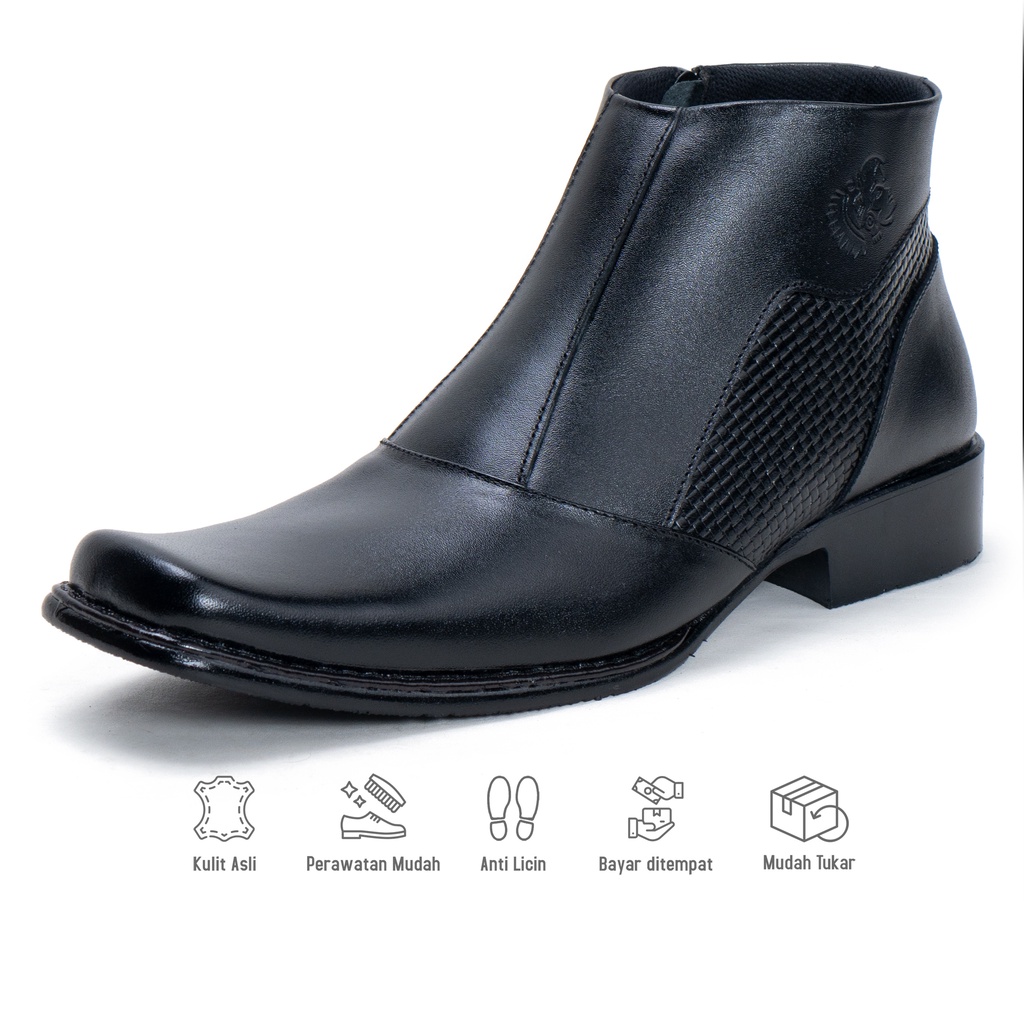 Sepatu Boot Pantofel Pria Formal Sepatu Boots Kulit Asli Anti Slip 0314