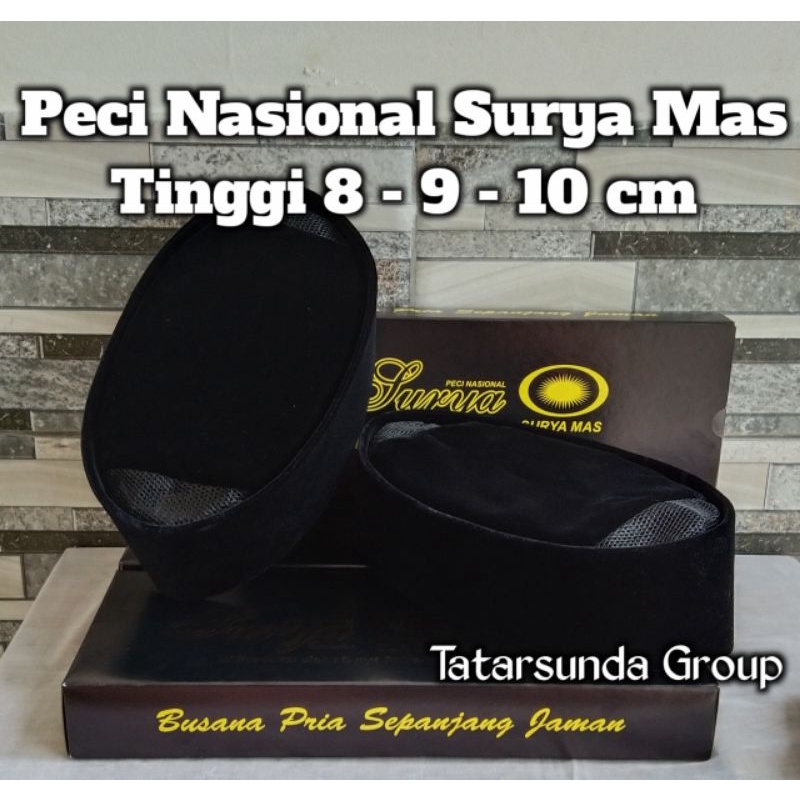 Songkok Hitam Peci Dewasa Surya Mas Motif Manis Tinggi 7 Cm 8 Cm 9 Cm 10 Cm Exclusive Hitam Polos Ac Kualitas Peci Manis HM. TOHA