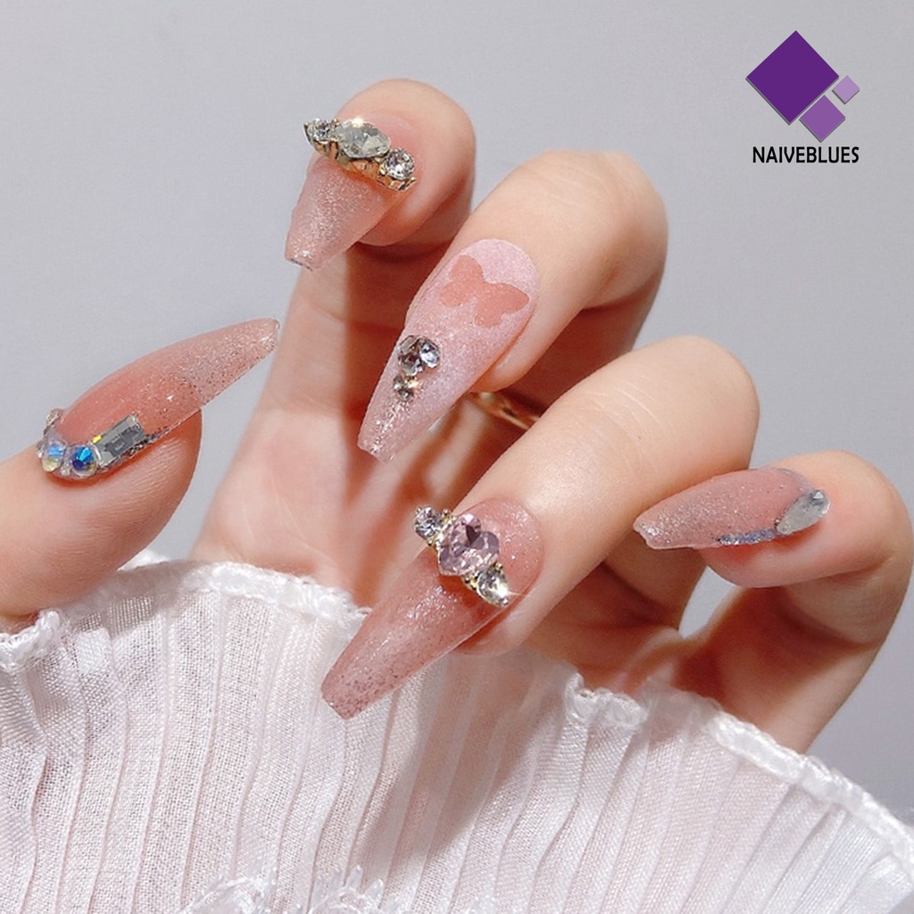 Naiveblue &gt; 10Pcs / Set Ornamen Hati Aksen Berlian Imitasi Bahan Alloy Untuk Aksesoris Nail Art / Manicure DIY