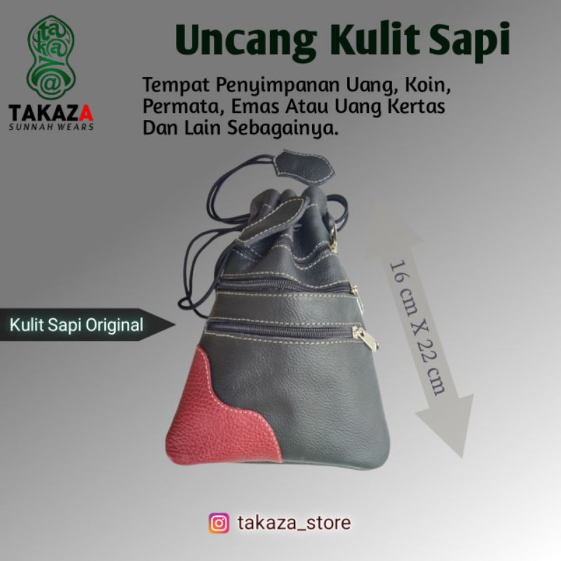 Uncang Kulit Sapi Takaza Ukuran 16x 22cm 100% Original