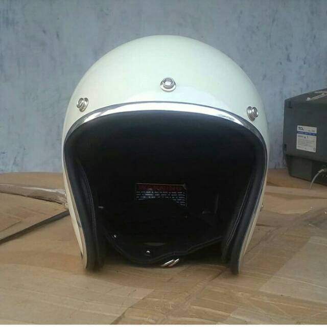 Helm custom slimhead retro putih tulang