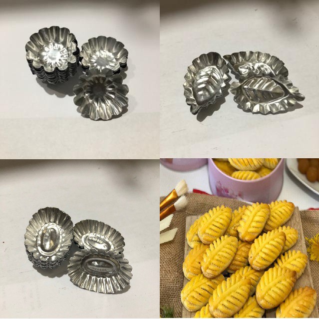 Cetakan Loyang kue nastar oval daun bunga bulat alumunium besar