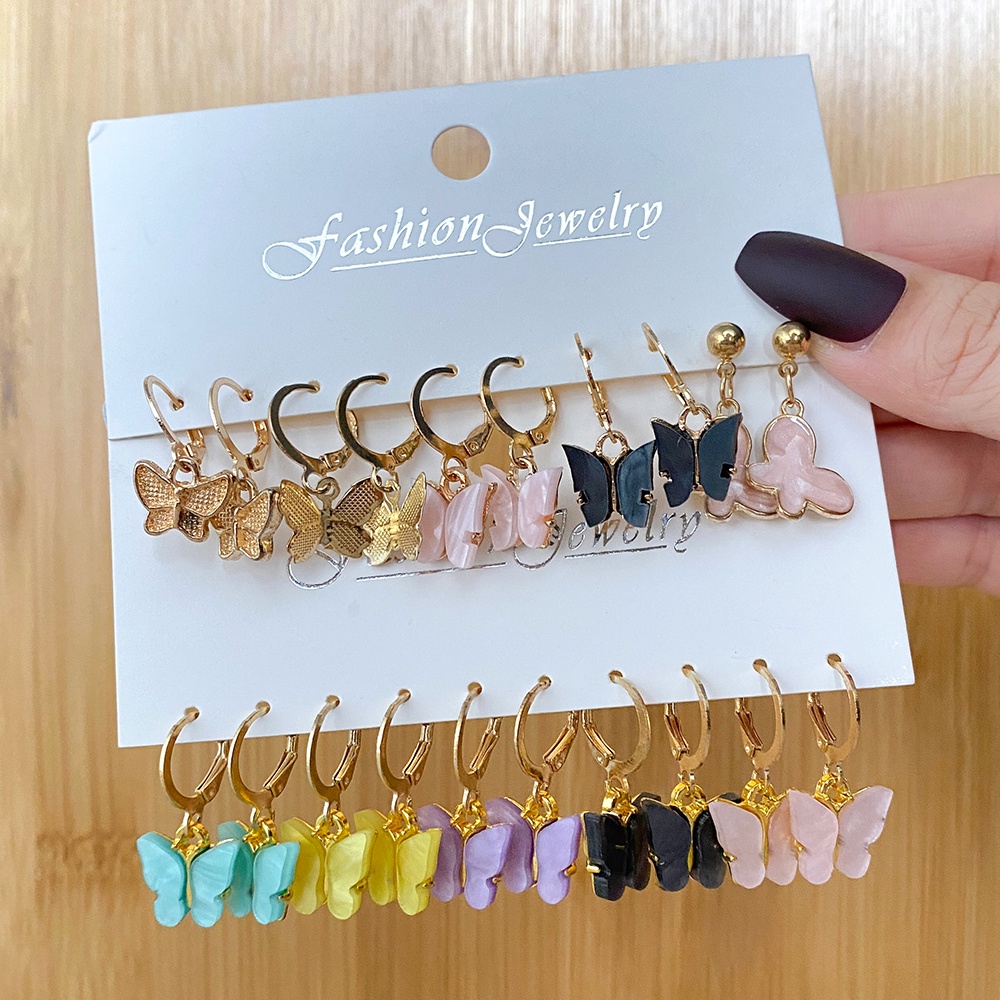 10pcs / Set Anting Bentuk Kupu-Kupu Bahan Akrilik Untuk Wanita