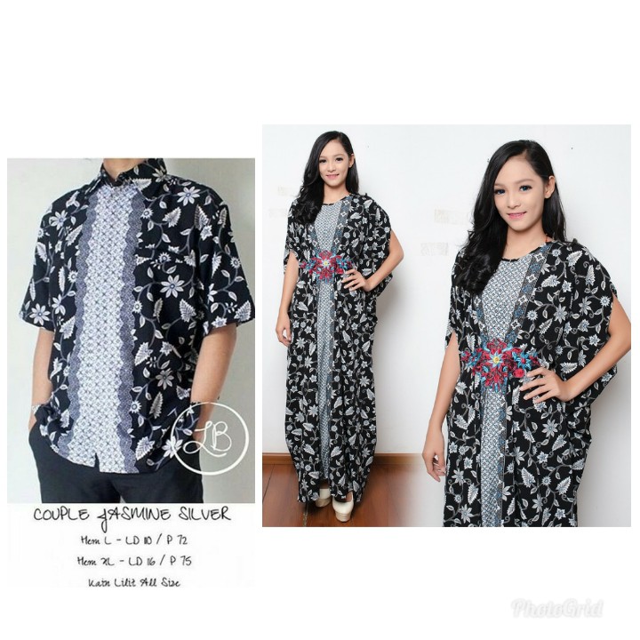 Miracle Shop Couple Batik Juva Kaftan Dress Muslim dan Kemeja Lengan Pendek Pria