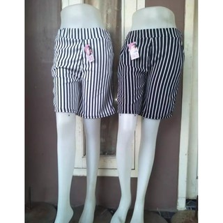  Celana  kulot  pendek dewasa wanita motif salur bahan  wafle 