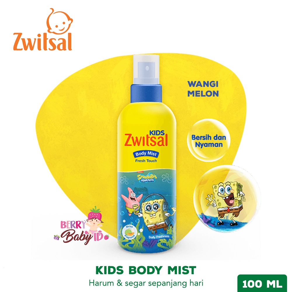 Zwitsal Kids Body Mist Anak Spongebob Blue Fresh Touch Pink Soft Touch Berry Mart