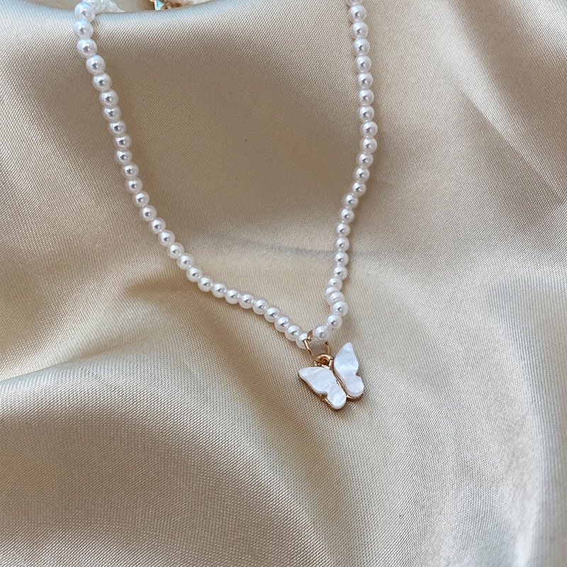 1 Pcs Korea Kalung,Mutiara Panjang Asli Kupu Baja Titanium Perhiasan,Pearl Necklace