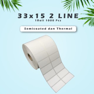 

（Ready）Label Barcode 33 x 15 mm 2 Line 1.000pcs/Roll kertas sticker Semicoated dan thermal