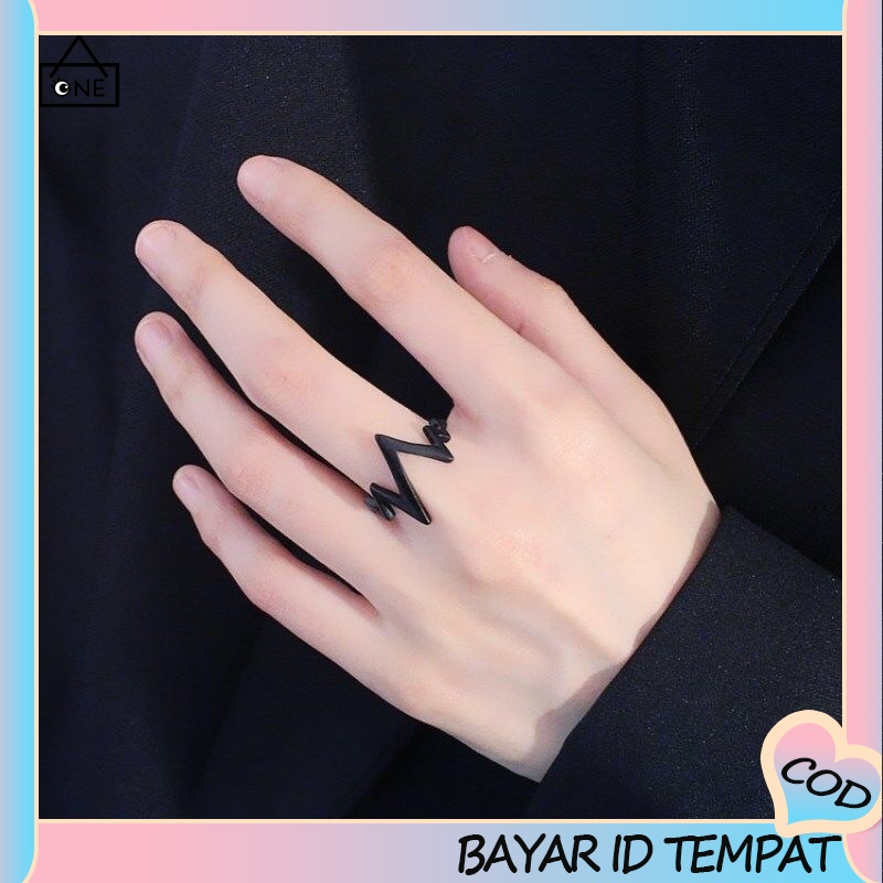 COD❤Cincin Alloy Desain Uniseks Zigzag Gaya Korea Aksesoris Murah Wanita hitam emas perak A one