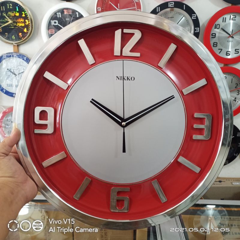 Jam Dinding Nikko Mesin Quartz Ukuran Besar 40Cm Angka Timbul DAN Besar