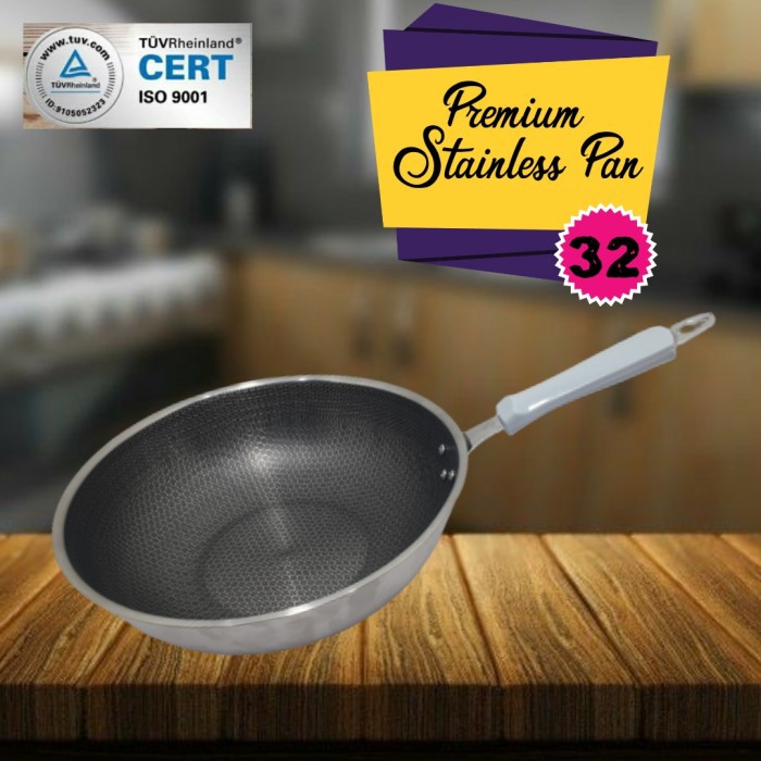 Panci Wajan Teracotta  WokPan Frying Pan Stainless Steel Tebal Premium  32cm