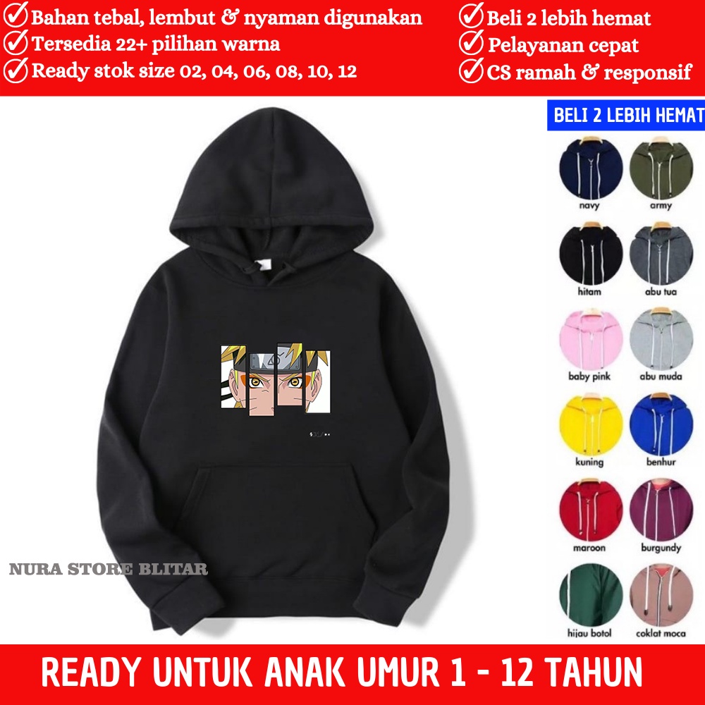 Hoodie Hoddie Sweater Jaket Anak Cowok 12 Tahun Import Anime Karakter Naruto Shippuden Branded Cewek