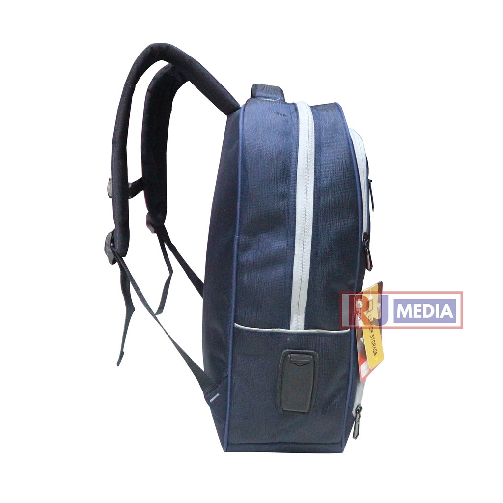 Tas Punggung Sekolah SD SMP SMA Kuliah Kerja Ransel Laptop Rexsove Navy imitasi Hitam Bahan Polyester Tebal Berkualitas Awet Backpack Pria Wanita Free Raincover