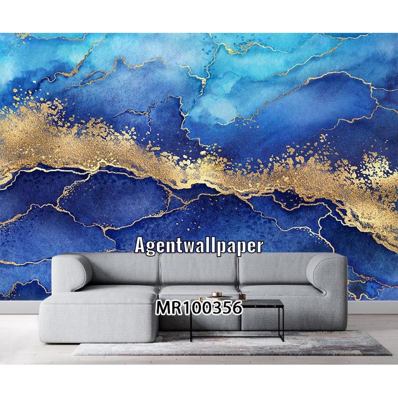 Photowall Mural 3D Abstrak Marble Blue Marmer Abstrak 3D