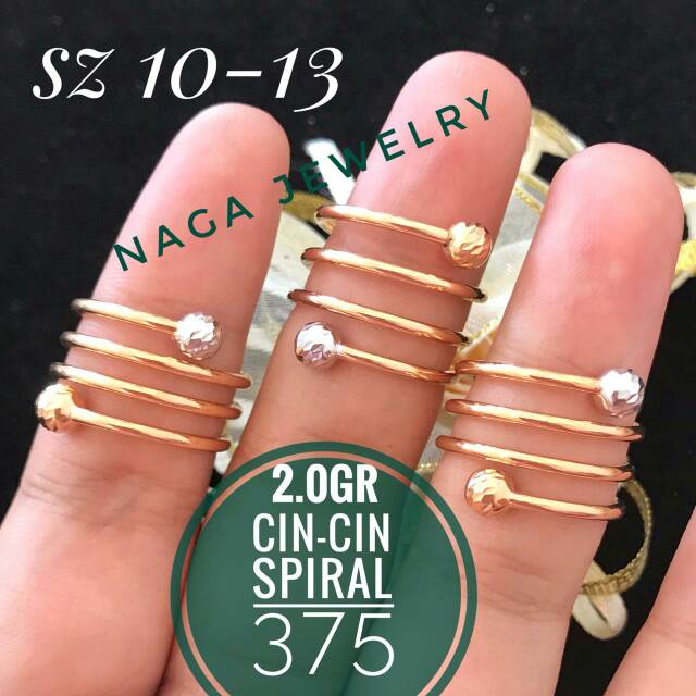 CINCIN SPIRAL VARIASI SUPERBALL KUNING PUTIH EMAS 375 SIZE 10-13