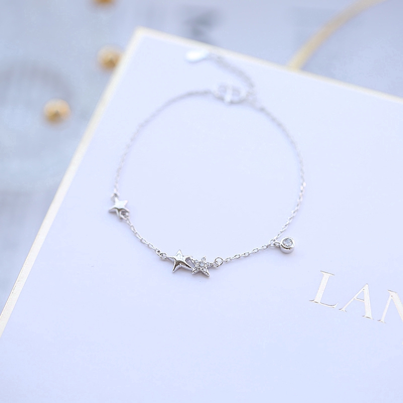Gelang Perak Bintang Zirkon Fashion Silver Star Zircon Charm Bracelet Crystal Chain Jewelry Gift