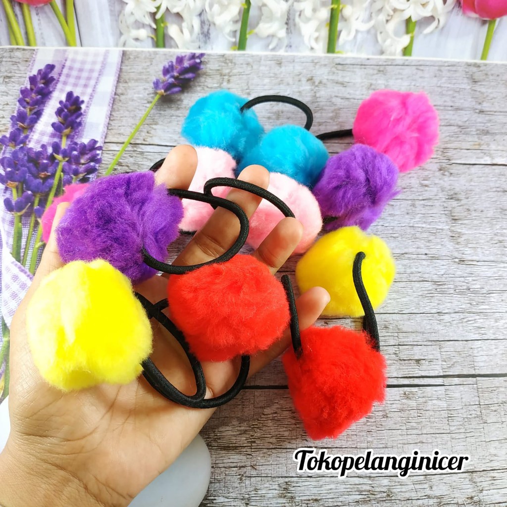 Kuncir Rambut / Karet Rambut Model  Pompom Bulat Tokopelanginicer