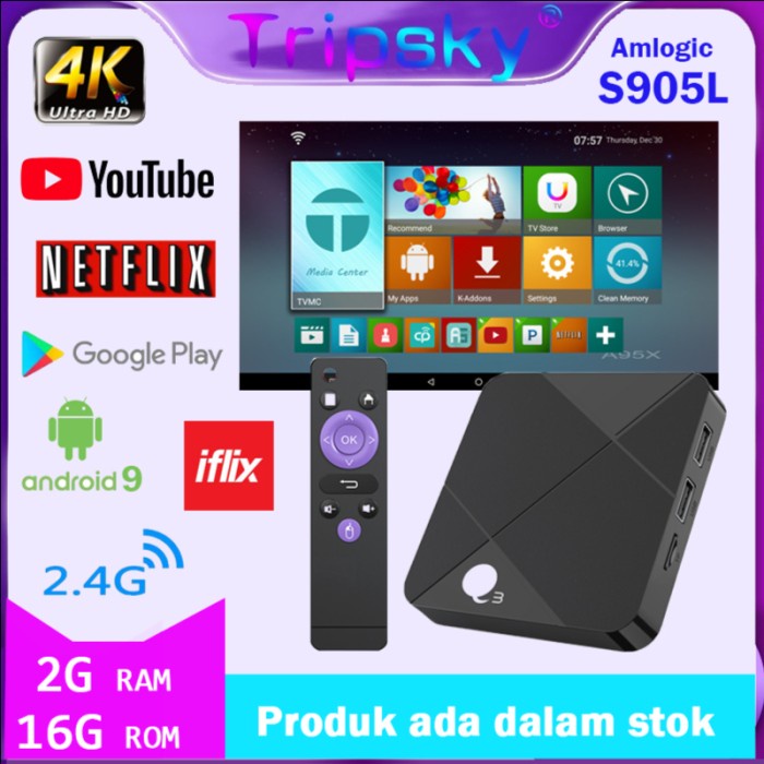 Android Box Tv Ram 2GB 16GB Rom Q3 Android 9 STB Tv Box 4K Smart Tvbox - MINIQ3 TV BOX Murah..