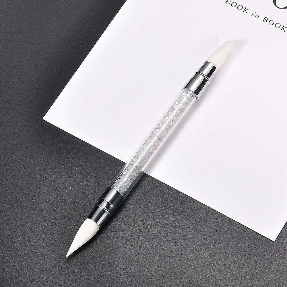 AUGUSTINA Agustina Ukiran Dotting Pen Berlian Imitasi Kristal Silikon Kepala Kuku Gel Kuku Brush Pens Silicone Nail Art Pens