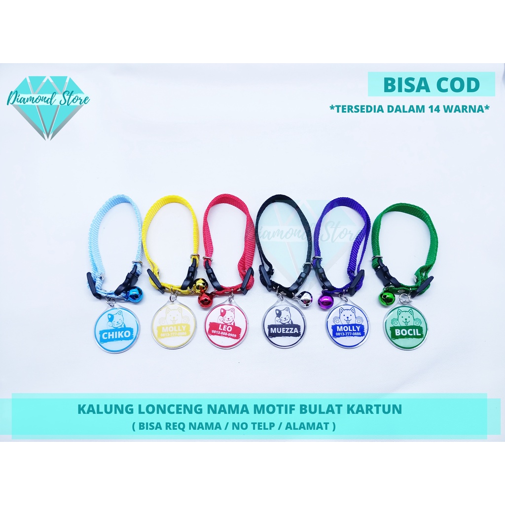 Kalung Kucing Nama Custom Bulat Motif Kepala Kucing - Anjing  / Kalung Anjing Nama Custom / Kalung C