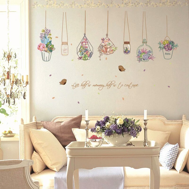 RELIZA WALL STICKER POT TANAMAN GANTUNG KEBUN HANGING KITCHEN STIKER DINDING SK7057