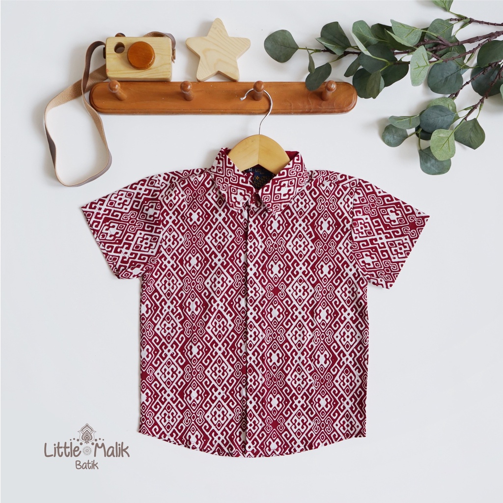 Kemeja Batik Anak Lengan Pendek By Little Malik Batik, Garutan Organik, Warna Marun