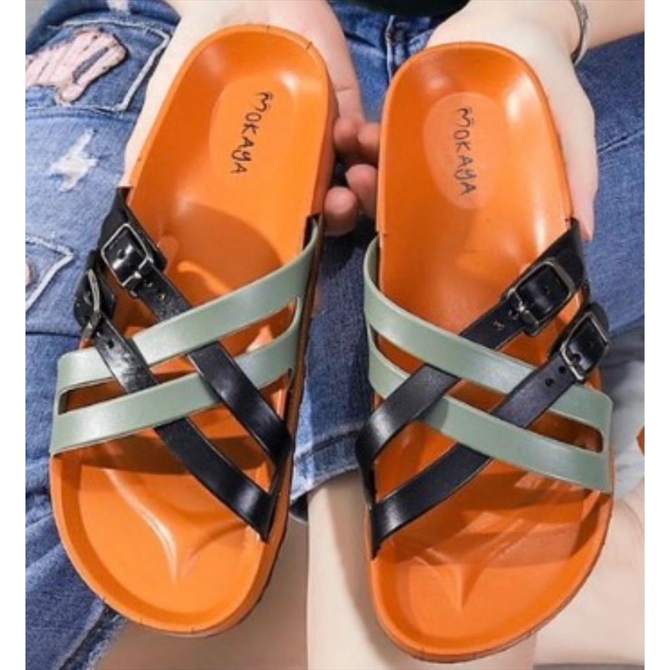 Sandal Slop Wanita Jelly Ban Tali Silang Mix Warna Ada Gesper Super Keren Elegant Import Mokaya / Size 37-41 (B08-H3/B08-98/8038-1A)