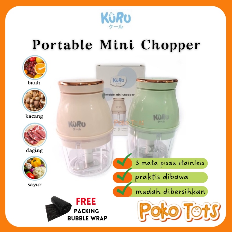 Kuru Baby Potable Mini Chopper Blender Elektrik Penghalus Makanan Bayi Anak MPASI Pelumat Bubur