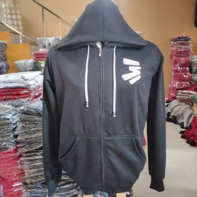 Jaket zipper 3second HITAM pria/wanita murah