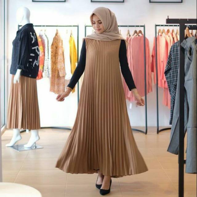 Gamis plisket premium GAMIS MEYSA maxi dress import gamis lipit tanpa lengan by toko BUMING FASHION