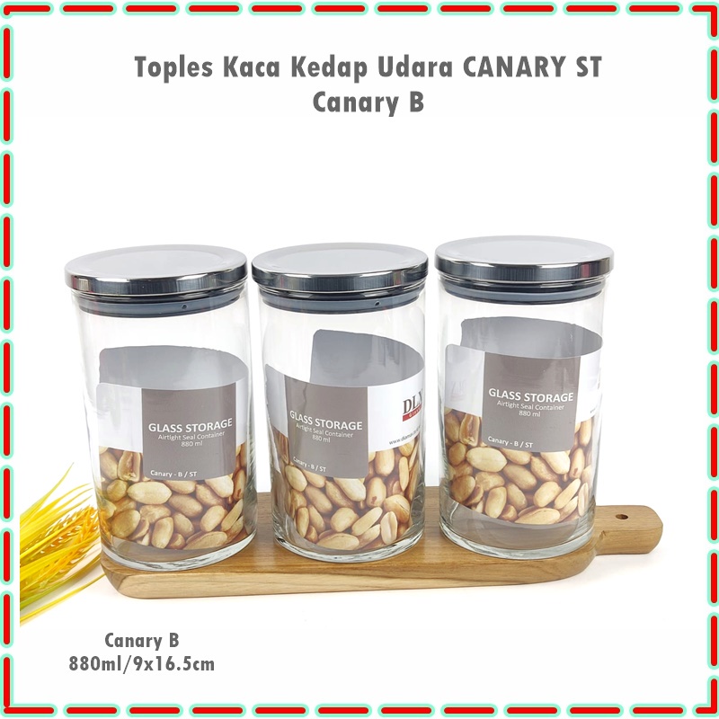 Toples Kaca/Penyimpanan Makanan DLX GLASS Canary B/Canary ST B 880ml Uk. 16.5cm