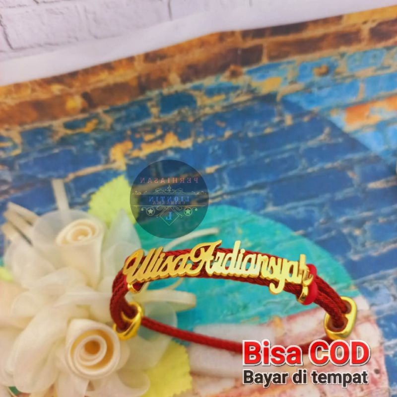 GELANG TALI UKIR NAMA LAPIS EMAS 24K | ANTI KARAT DAN ANTI LUNTUR