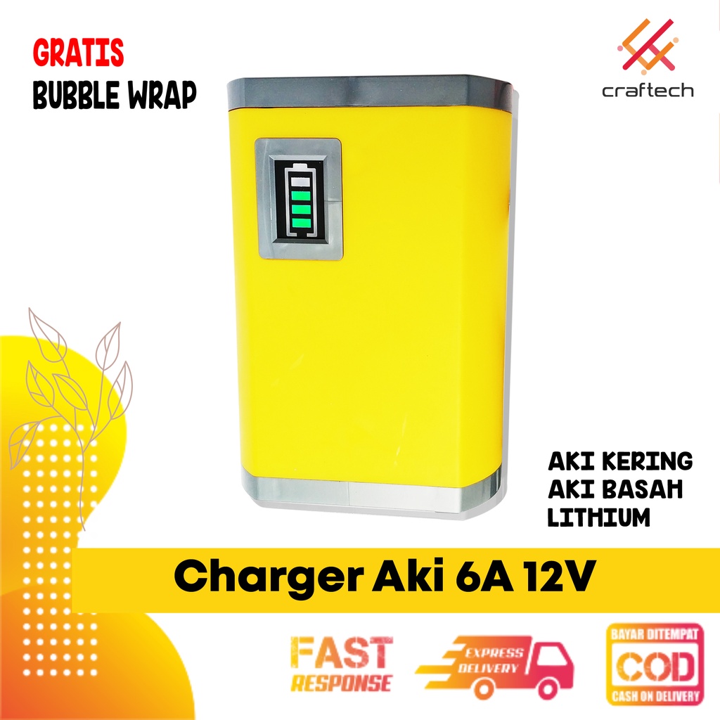 ✣♟Charger Aki 6A 12V Cas Aki Mobil Dan Motor Otomatis Charger Accu Alat Cas Aki 6 amper Craftech Mur
