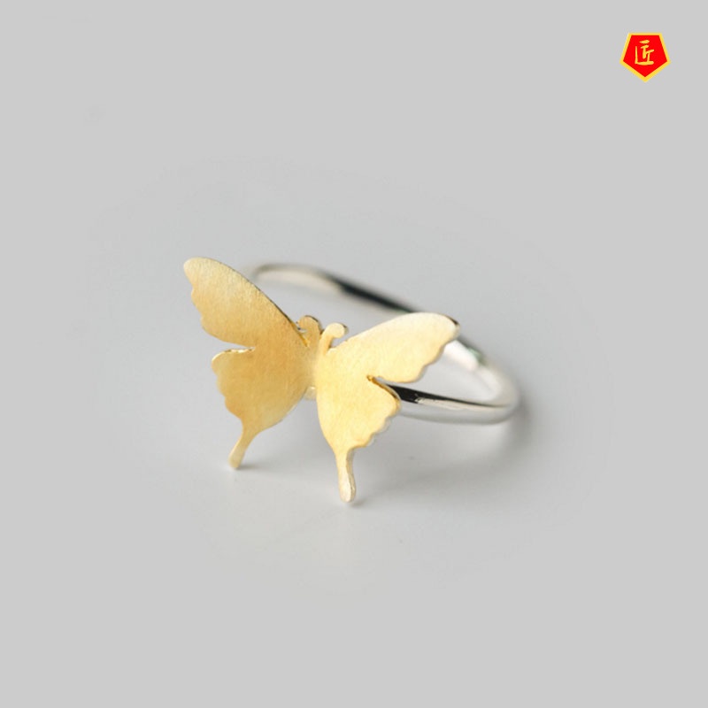 [Ready Stock]Korean Simple Personalized Golden Butterfly Silver Ring