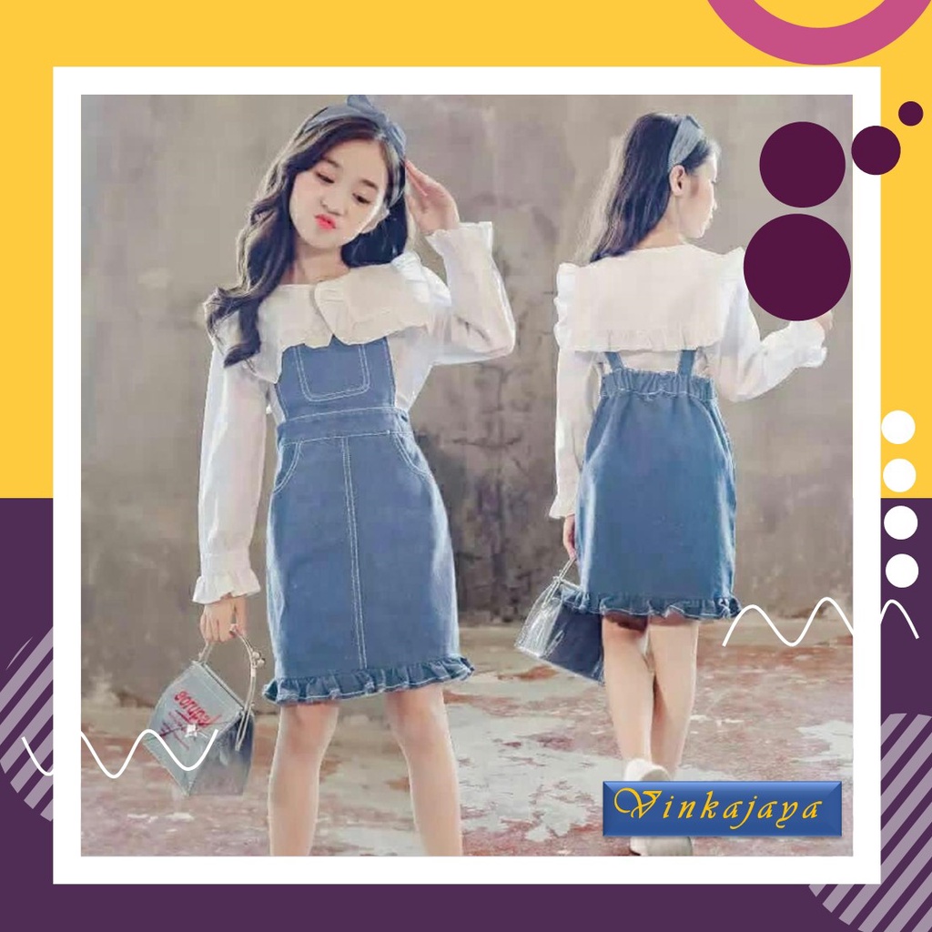 Baju Anak Cewek Set Wanita Setelan Usia Umur 5 6 7Tahun Thn Stelan Rok Kodok Overall Jeans Pesta For