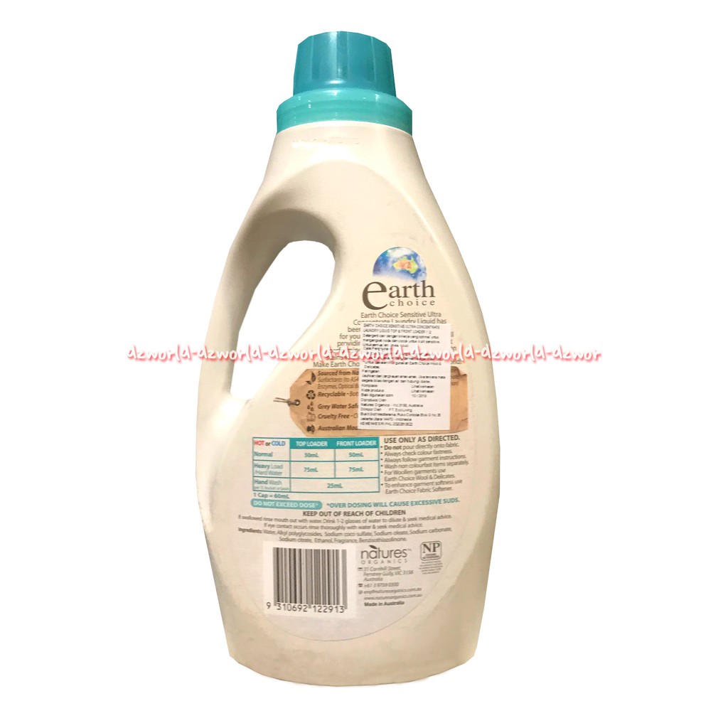 Earth Choice Sensitive Laundry Liquid 1 Liter Detergen Cair Ultra Kosentrat Earthchoice