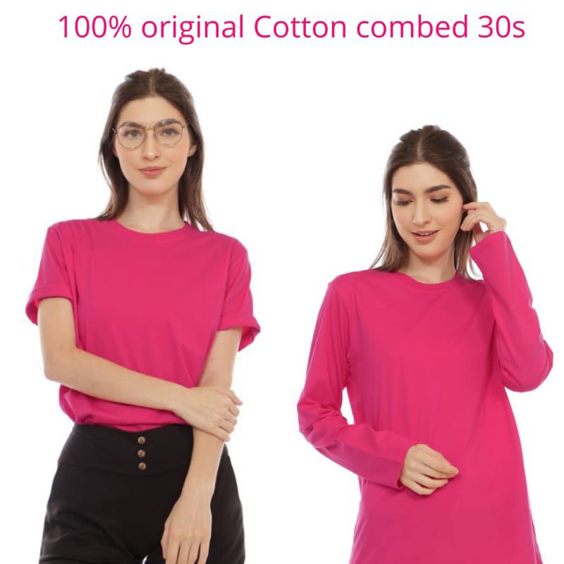 Kaos Polos Pink fanta Kaos Polos Cewek Lengan Panjang Lengan Pendek Tshirt Wanita Baju Distro Polos 