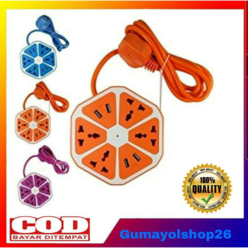 Stop Kontak USB Hexagon Socket + 4 USB Colokan Listrik Smart Power