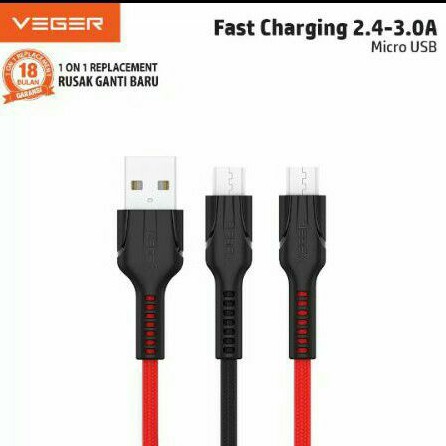 VEGER ORI KABEL CHARGER MICRO USB DAN TYPE C | FAST CHARGING