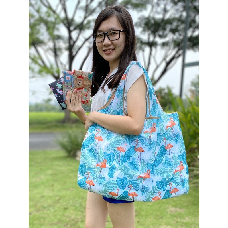 Tas belanja lipat jumbo import tote shopping bag wanita animal edition