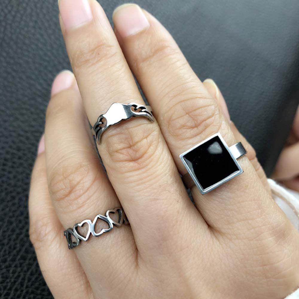 Mxbeauty Set Cincin Geometris Punk Unik Cinta Hati Untuk Unisex Hollow Checkerboard Kepribadian Gaya Korea Jari Ring