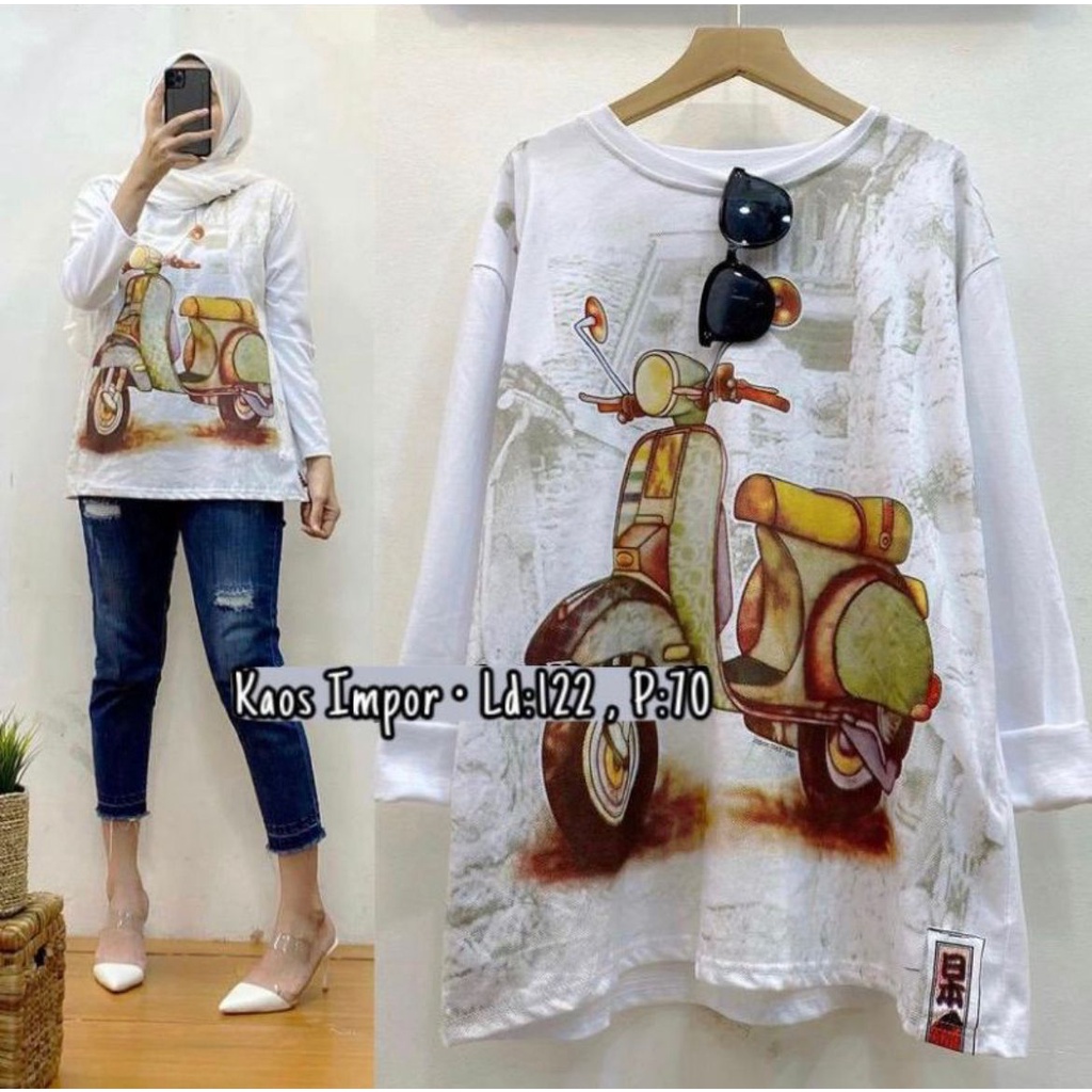 Tahan Lama Baju Sweater Oversize Vespa Blouse Top Lengan Panjang Vespa Way