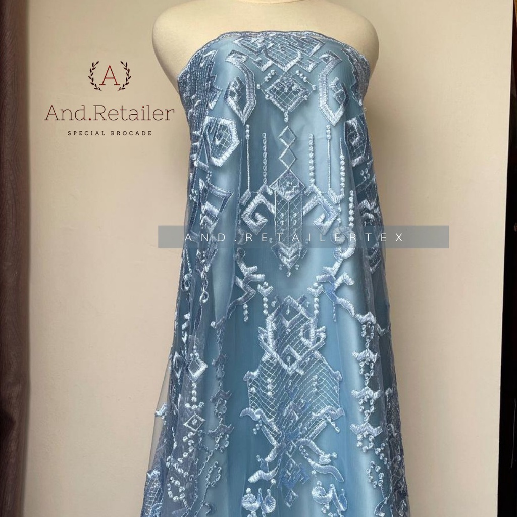 Bahan kebaya Tile Exclusive Maison design By Sapto warna baby Blue Full bordir