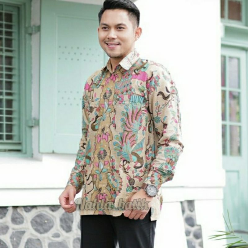 Baju Batik Pria Lengan Panjang Premium Best Seller Nahla Original batik-Merak hm