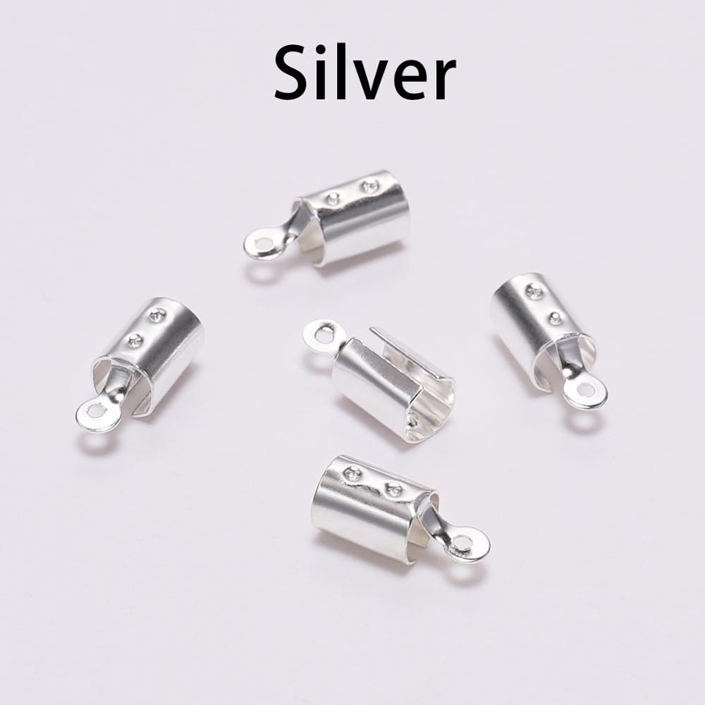 100pcs 5*12mm Fold Over Crimp Cord End Findings Leather Clasp Tip End jewelry Connector For Jewelry Making Supplies DIY Bracelet